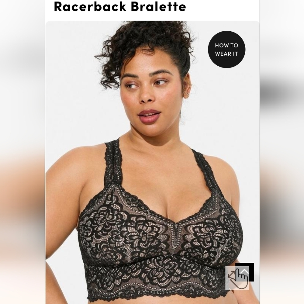 New Torrid black Lace  Bra, Racerback  Bralette Size Large 12 0x